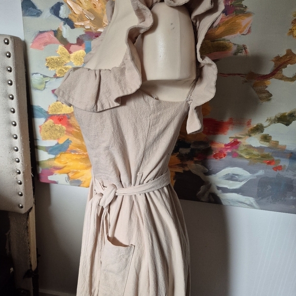 Indikah Cream Off-Shoulder Ruffled Midi Sundress Sizr 12 - Picture 7 of 16